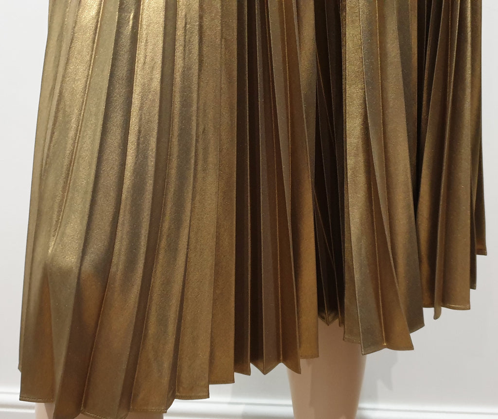 A.L.C Gates Gold Metallic Accordion Pleated Knee Length Evening Skirt 4 UK8 BNWT