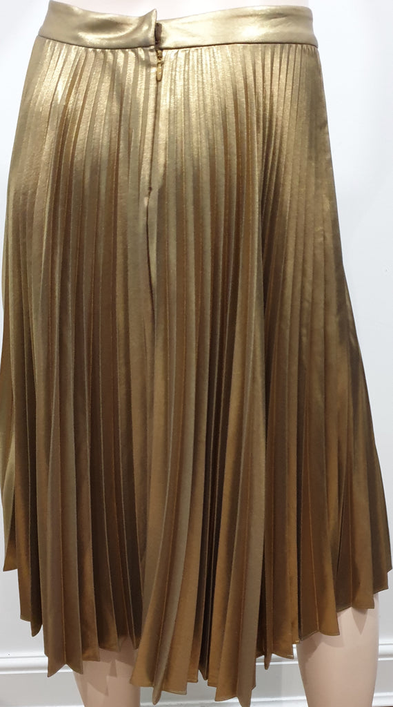 A.L.C Gates Gold Metallic Accordion Pleated Knee Length Evening Skirt 4 UK8 BNWT