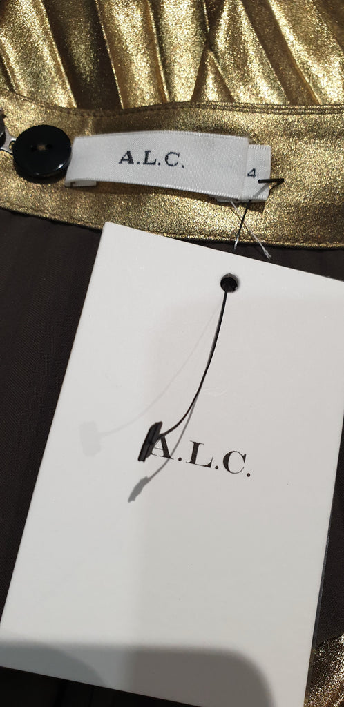 A.L.C Gates Gold Metallic Accordion Pleated Knee Length Evening Skirt 4 UK8 BNWT