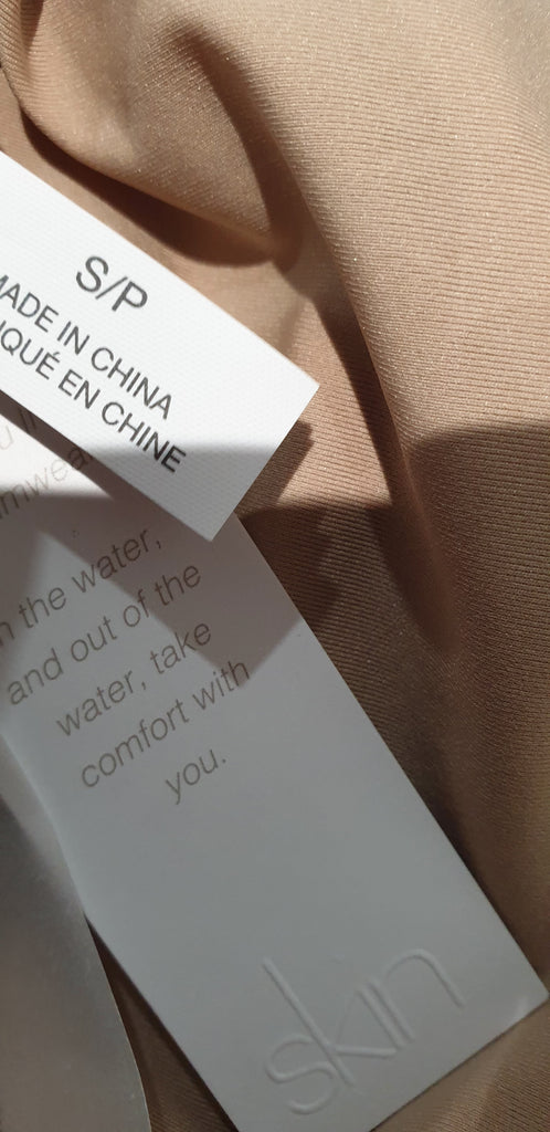 SKIN Gold Dust Metallic Round Neck Low Rear Lined One Piece Swimsuit S/P BNWT