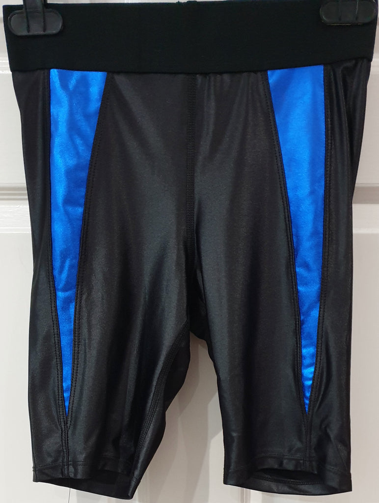 HEROINE Black & Blue Sheen Gloss Branded Activewear Biker Cycle Shorts S BNWT