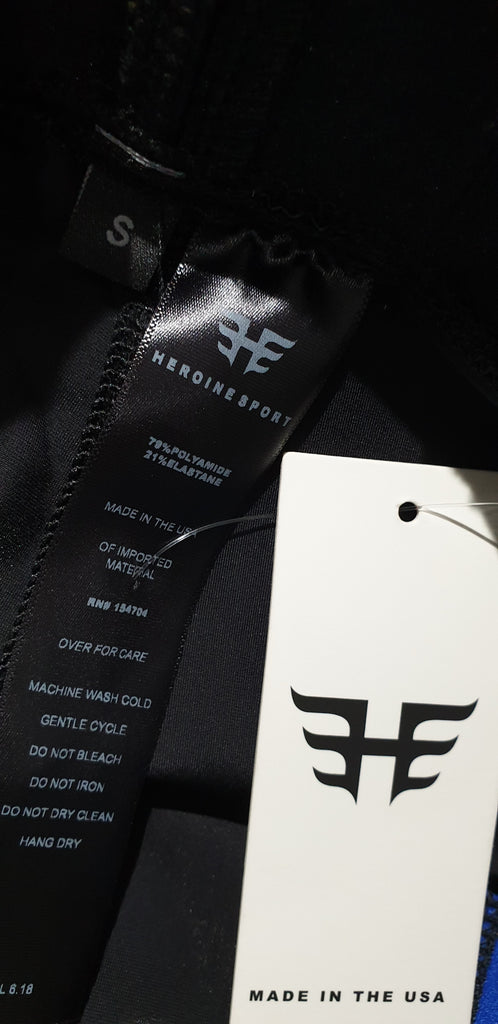 HEROINE Black & Blue Sheen Gloss Branded Activewear Biker Cycle Shorts S BNWT