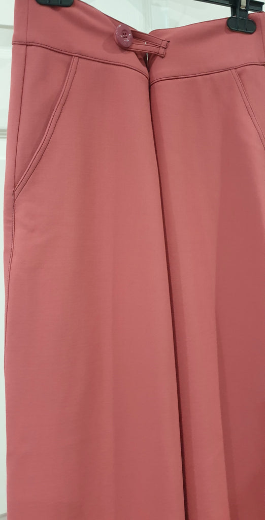 MARNI Pink Wool Blend Mock Button Fastened Wide Leg Crop Trousers Pants 40 UK8
