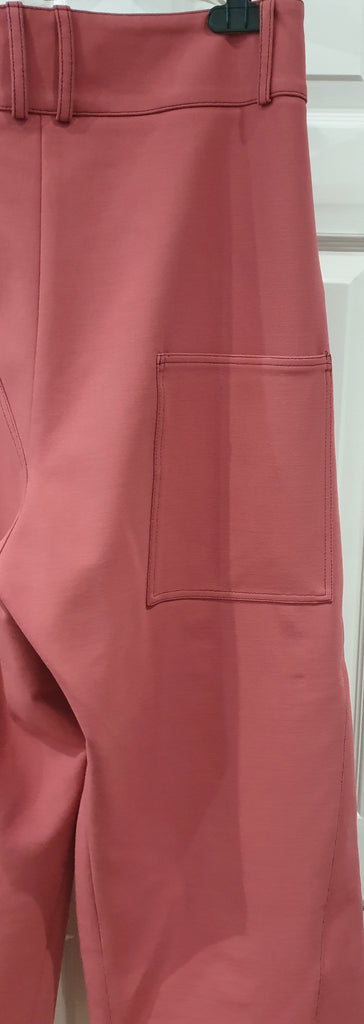 MARNI Pink Wool Blend Mock Button Fastened Wide Leg Crop Trousers Pants 40 UK8