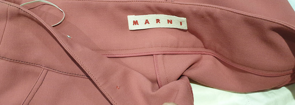 MARNI Pink Wool Blend Mock Button Fastened Wide Leg Crop Trousers Pants 40 UK8