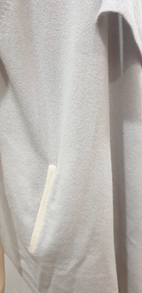 DUFFY Pale Grey & Cream Trim Cashmere Open Front Sleeveless Knitwear Cardigan L