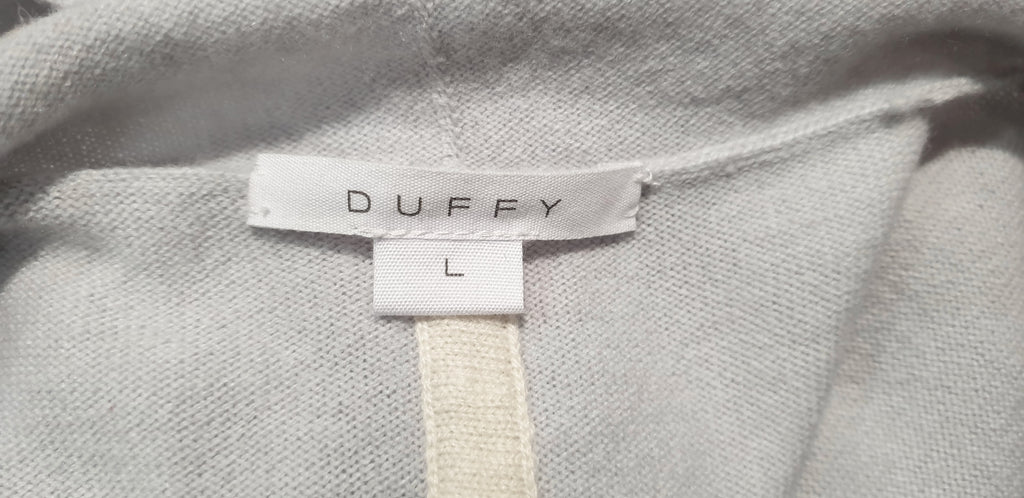 DUFFY Pale Grey & Cream Trim Cashmere Open Front Sleeveless Knitwear Cardigan L