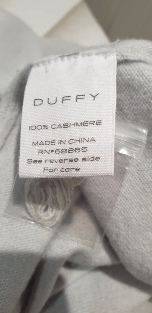DUFFY Pale Grey & Cream Trim Cashmere Open Front Sleeveless Knitwear Cardigan L