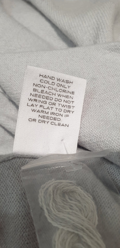 DUFFY Pale Grey & Cream Trim Cashmere Open Front Sleeveless Knitwear Cardigan L