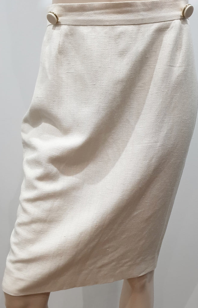 MISSONI Cream Silk Linen Blend Button Detail Formal Lined Pencil Skirt IT42 UK10