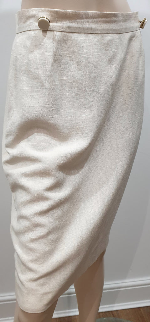 MISSONI Cream Silk Linen Blend Button Detail Formal Lined Pencil Skirt IT42 UK10