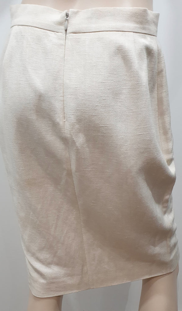 MISSONI Cream Silk Linen Blend Button Detail Formal Lined Pencil Skirt IT42 UK10