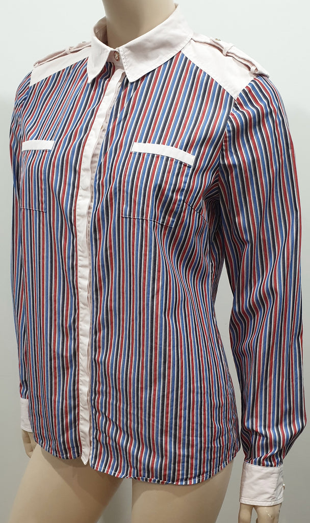 WOLFORD Multi Colour Cotton Bold Striped Collared Long Sleeve Blouse Shirt UK12