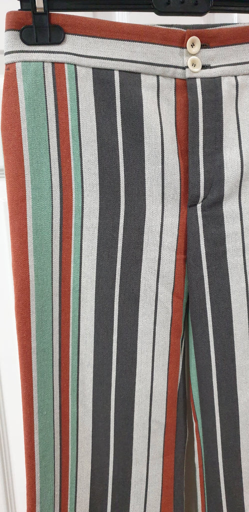 CHLOE Multi Colour Striped Cotton Blend Twill Wide Leg Trousers Pants FR36 UK8