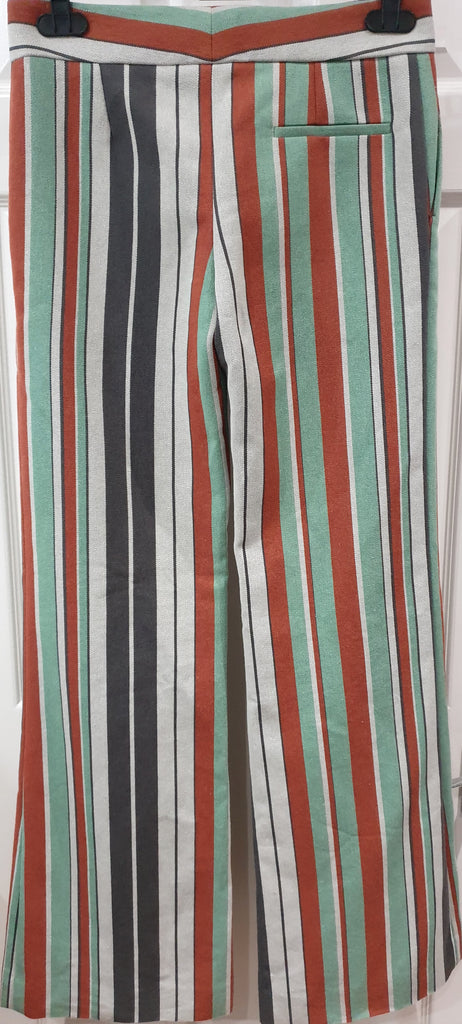 CHLOE Multi Colour Striped Cotton Blend Twill Wide Leg Trousers Pants FR36 UK8
