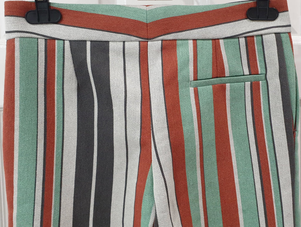 CHLOE Multi Colour Striped Cotton Blend Twill Wide Leg Trousers Pants FR36 UK8