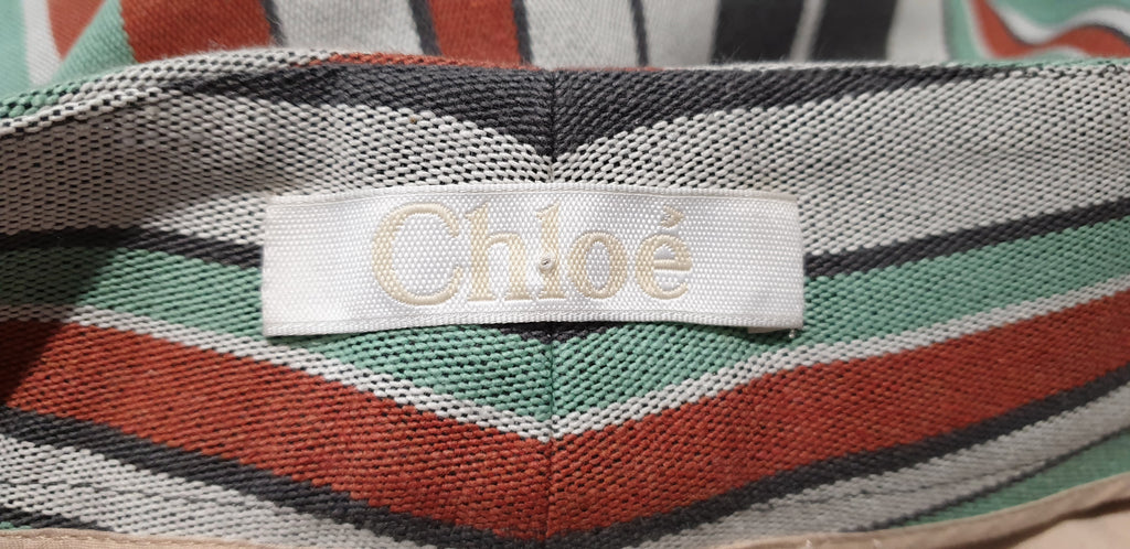 CHLOE Multi Colour Striped Cotton Blend Twill Wide Leg Trousers Pants FR36 UK8