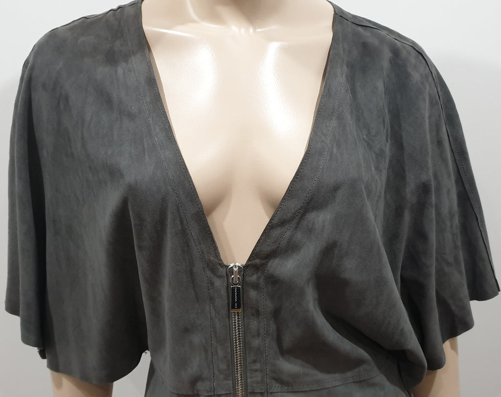 BARBARA BUI Grey Soft Suede Zipper Front Short Batwing Sleeve Jacket F38 UK10