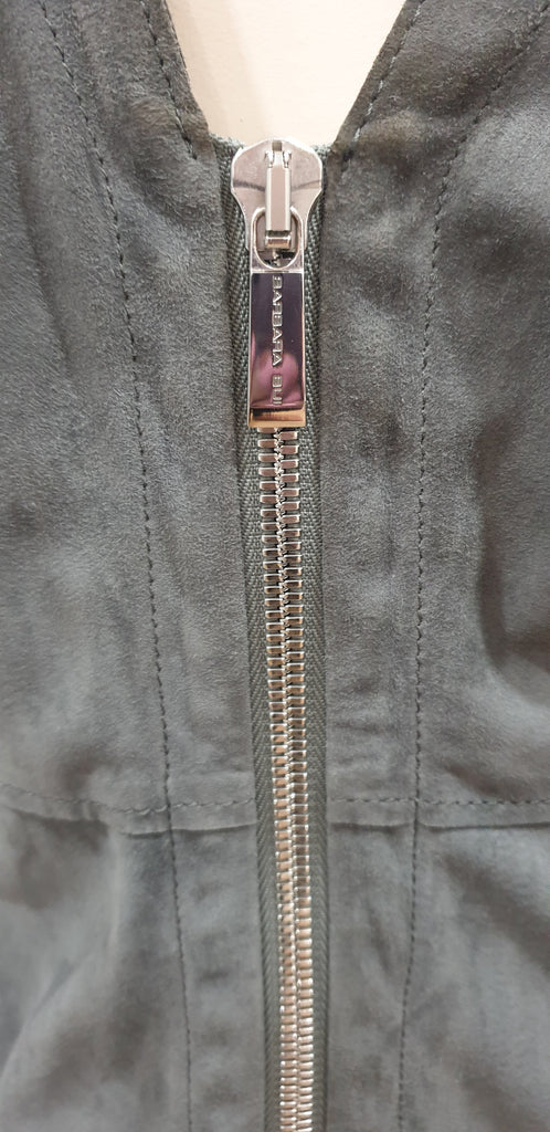 BARBARA BUI Grey Soft Suede Zipper Front Short Batwing Sleeve Jacket F38 UK10