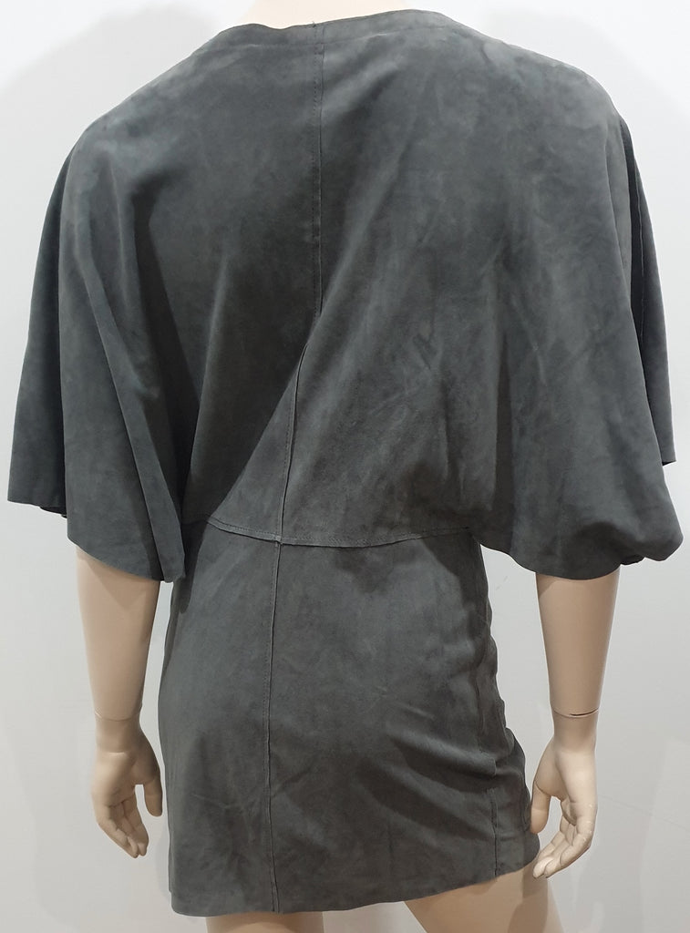 BARBARA BUI Grey Soft Suede Zipper Front Short Batwing Sleeve Jacket F38 UK10