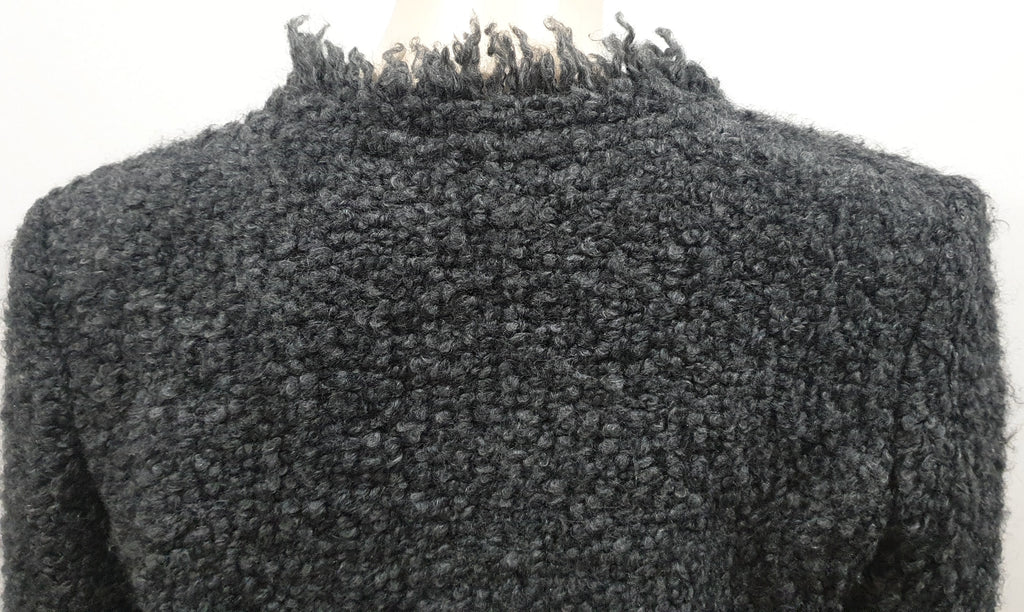 IRO Grey Mohair Blend COFFEY Bobbled Knit Fabric Fringe Trim Blazer Jacket UK14