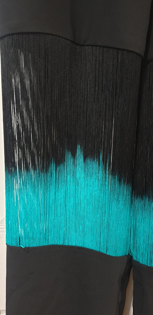 GEORGE KEBURIA Black With Green & Black String Detail Wide Leg Trousers Pants M