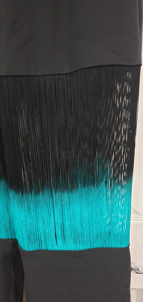 GEORGE KEBURIA Black With Green & Black String Detail Wide Leg Trousers Pants M