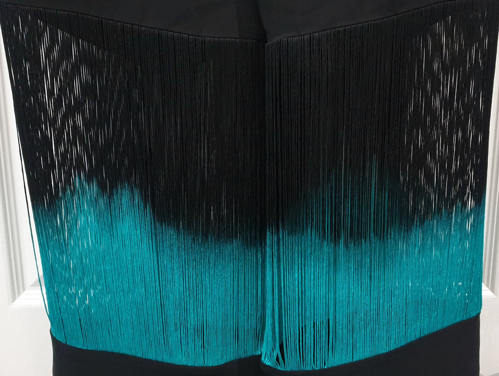 GEORGE KEBURIA Black With Green & Black String Detail Wide Leg Trousers Pants M