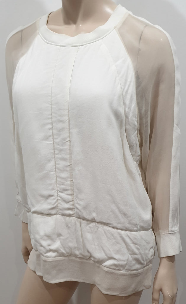 IRO Winter White Silk Crepe Chiffon Quilted Panelled Sweater Sweatshirt Top 38