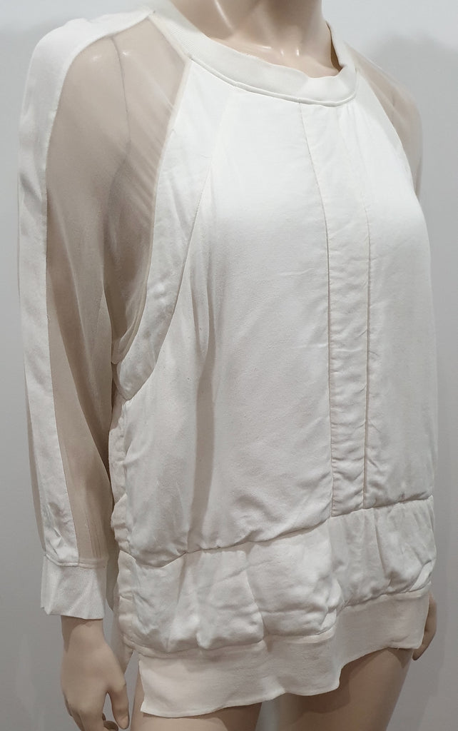IRO Winter White Silk Crepe Chiffon Quilted Panelled Sweater Sweatshirt Top 38