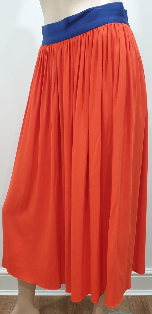 ROKSANDA Coral Orange Blue Waistband Pleated Long Length Skirt UK12 BNWT