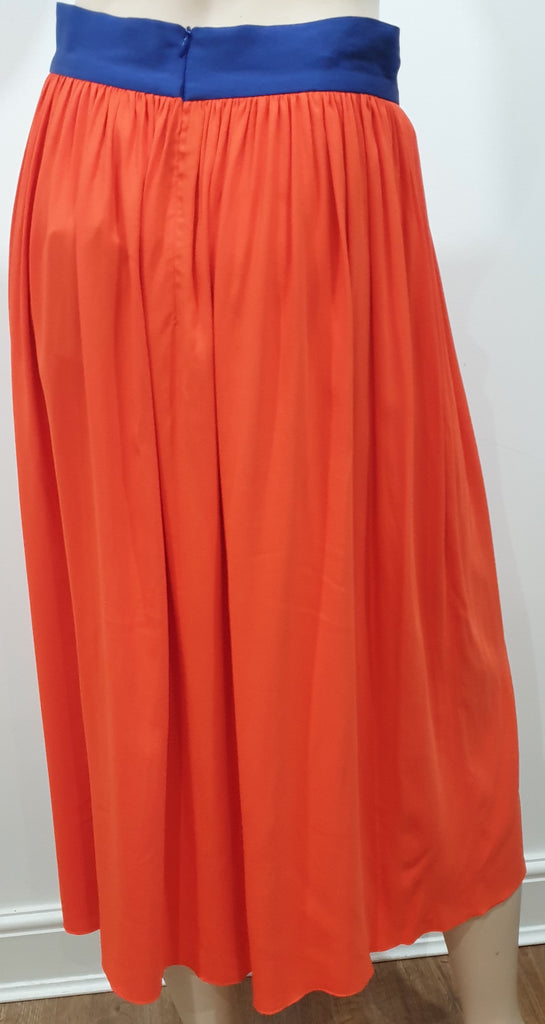 ROKSANDA Coral Orange Blue Waistband Pleated Long Length Skirt UK12 BNWT