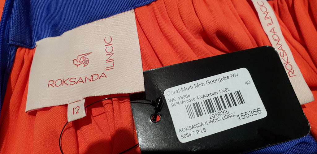 ROKSANDA Coral Orange Blue Waistband Pleated Long Length Skirt UK12 BNWT