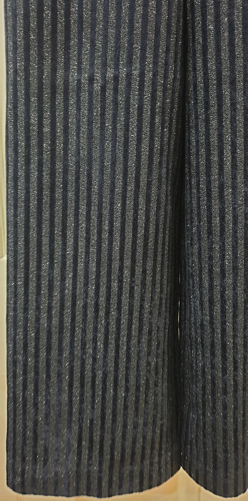 PETER PILOTTO Navy Blue Metallic Sparkle Pinstripe Wide Leg Crop Trousers Pants