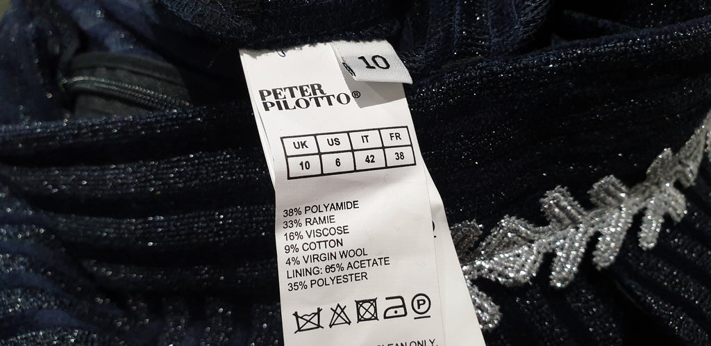 PETER PILOTTO Navy Blue Metallic Sparkle Pinstripe Wide Leg Crop Trousers Pants