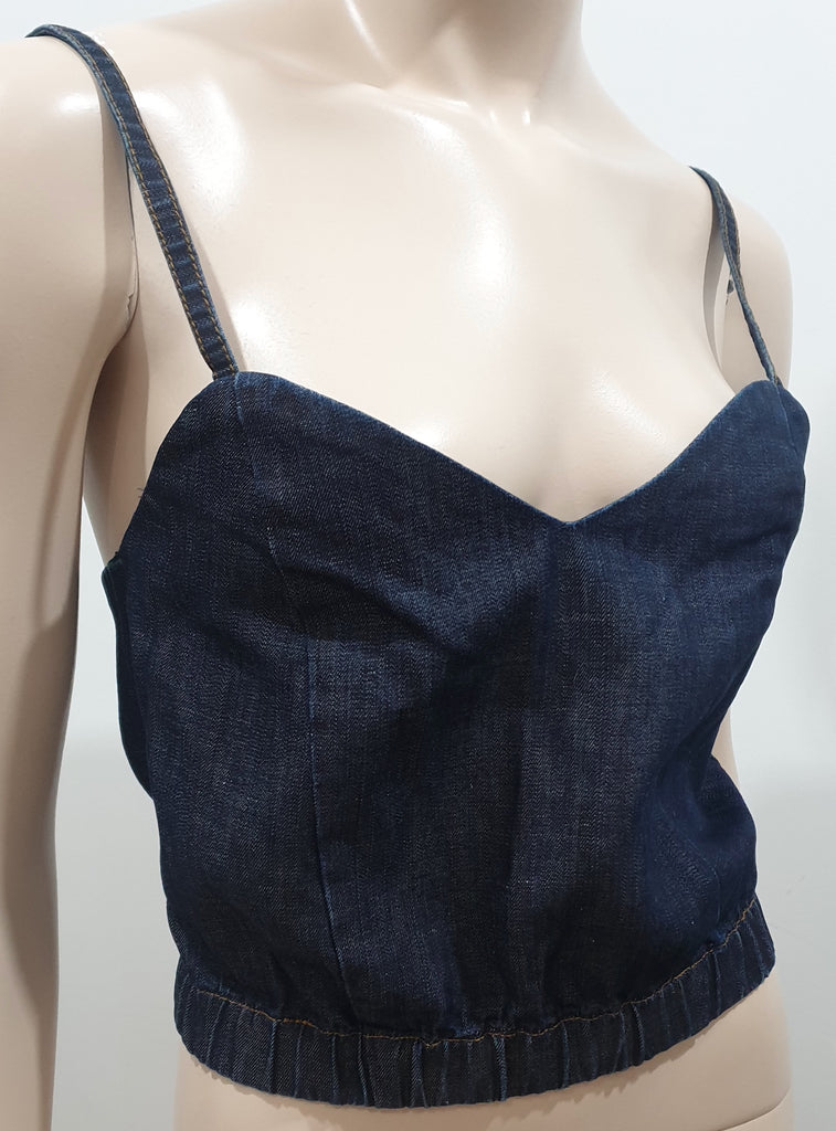 MARNI DENIM EDITION Blue Spaghetti Strap Elastic Hem Crop Cami Tank Top UK14
