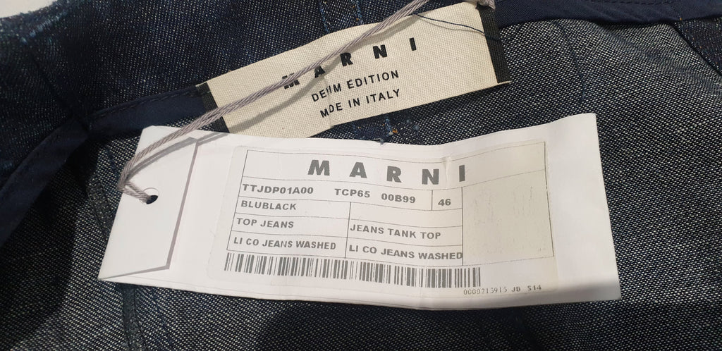 MARNI DENIM EDITION Blue Spaghetti Strap Elastic Hem Crop Cami Tank Top UK14