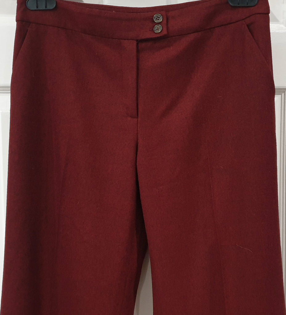 ETRO MILANO Burgundy Red 100% Wool Wide Leg Formal Trousers Pants IT44 UK12