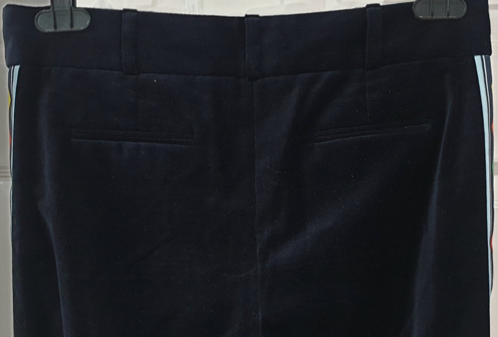 MIRA MIKATI Midnight Blue Black Printed Side Wide Leg Velvet Trousers Pants UK12