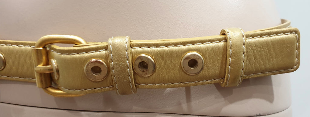 ELIE SAAB Soft Matt Gold Leather Dual Gold Tone Hardware Buckle Slim Belt Sz:40P
