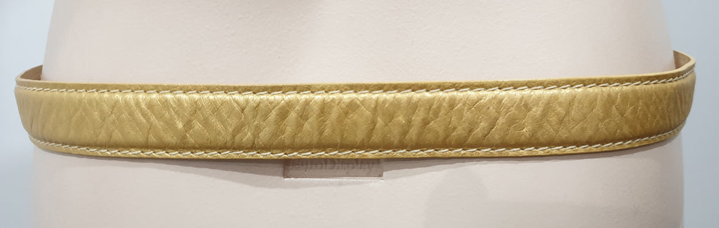 ELIE SAAB Soft Matt Gold Leather Dual Gold Tone Hardware Buckle Slim Belt Sz:40P
