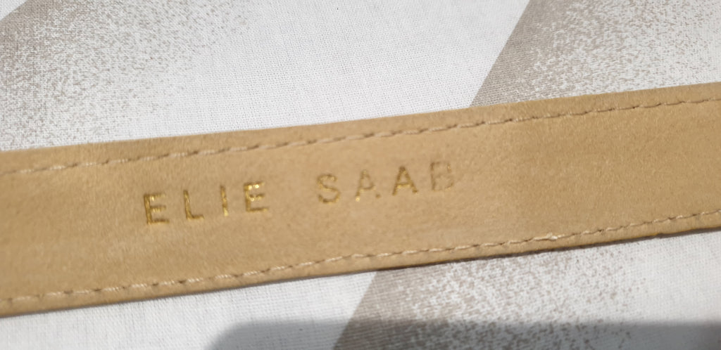 ELIE SAAB Soft Matt Gold Leather Dual Gold Tone Hardware Buckle Slim Belt Sz:40P