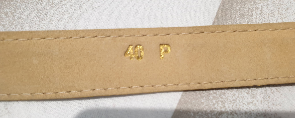 ELIE SAAB Soft Matt Gold Leather Dual Gold Tone Hardware Buckle Slim Belt Sz:40P