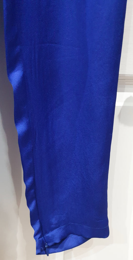 LANVIN Royal Blue Elastic High Waist Tapered Zipper Ankle Harem Trousers Pants M