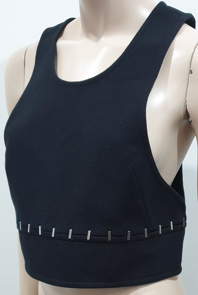 3.1 PHILLIP LIM Black Wool Blend Silver Tone Detail Sleeveless Lined Vest Tank L