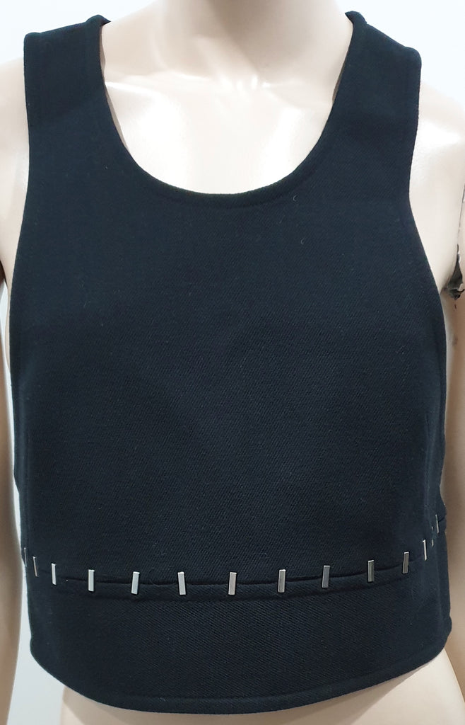 3.1 PHILLIP LIM Black Wool Blend Silver Tone Detail Sleeveless Lined Vest Tank L