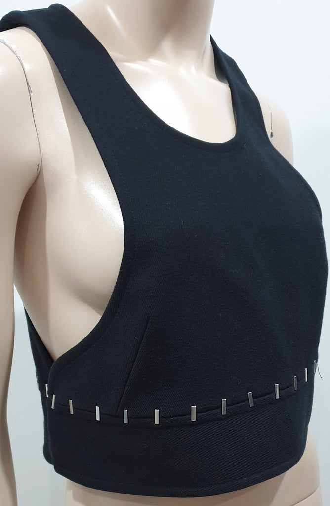 3.1 PHILLIP LIM Black Wool Blend Silver Tone Detail Sleeveless Lined Vest Tank L