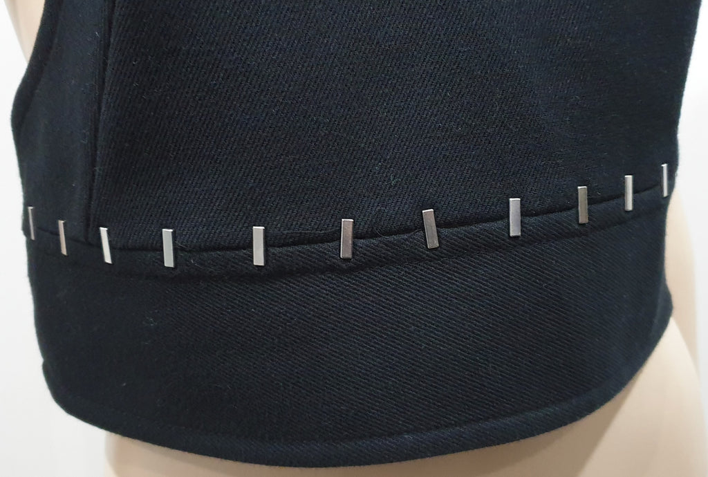 3.1 PHILLIP LIM Black Wool Blend Silver Tone Detail Sleeveless Lined Vest Tank L