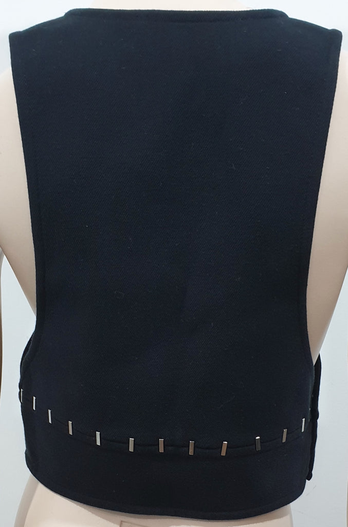 3.1 PHILLIP LIM Black Wool Blend Silver Tone Detail Sleeveless Lined Vest Tank L