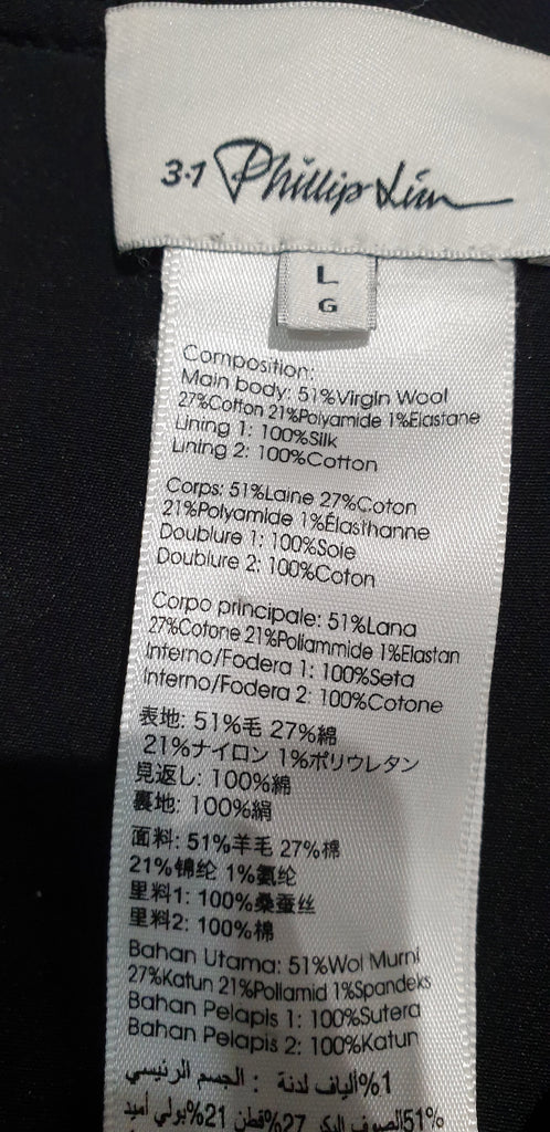 3.1 PHILLIP LIM Black Wool Blend Silver Tone Detail Sleeveless Lined Vest Tank L